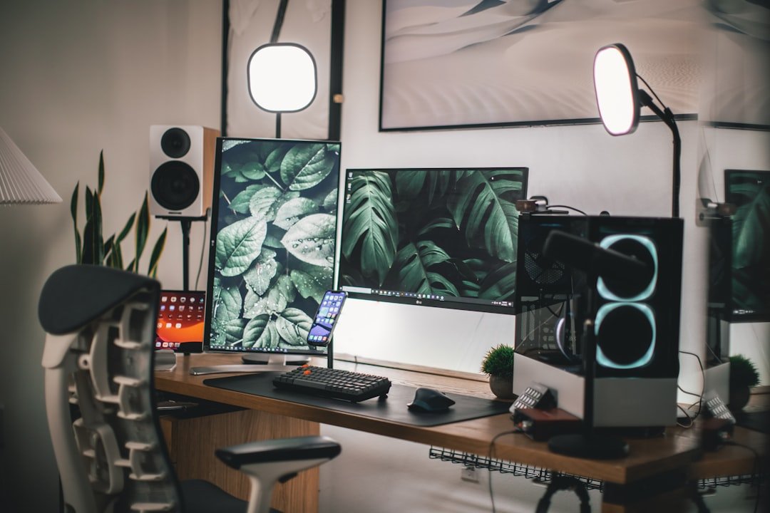 computer desk workspace monitor setup