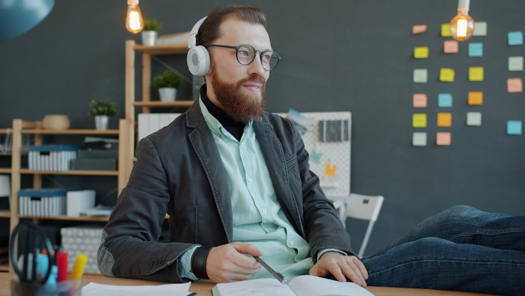 audiobook headphones listening desk workspace