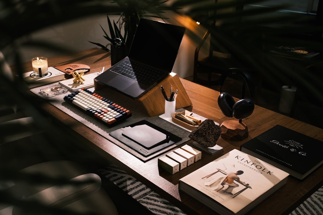 laptop desk productivity workspace