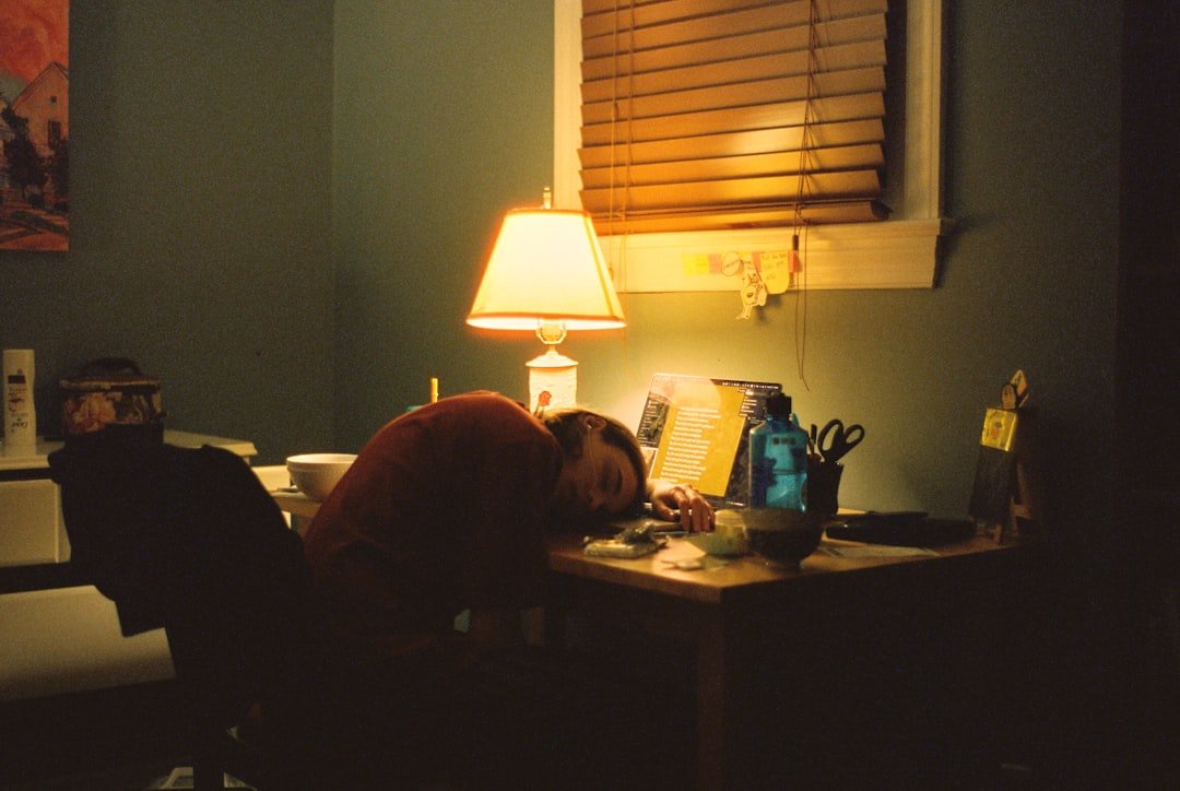 person working desk evening freelance