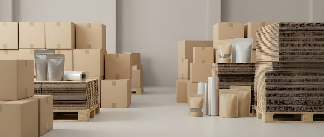 cardboard boxes stacked warehouse